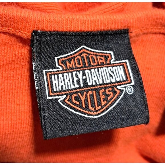 Vintage Y2K Harley Davidson Orange Long Sleeve Top Womens Small Ruched V-Neck 20 - Picture 2 of 6